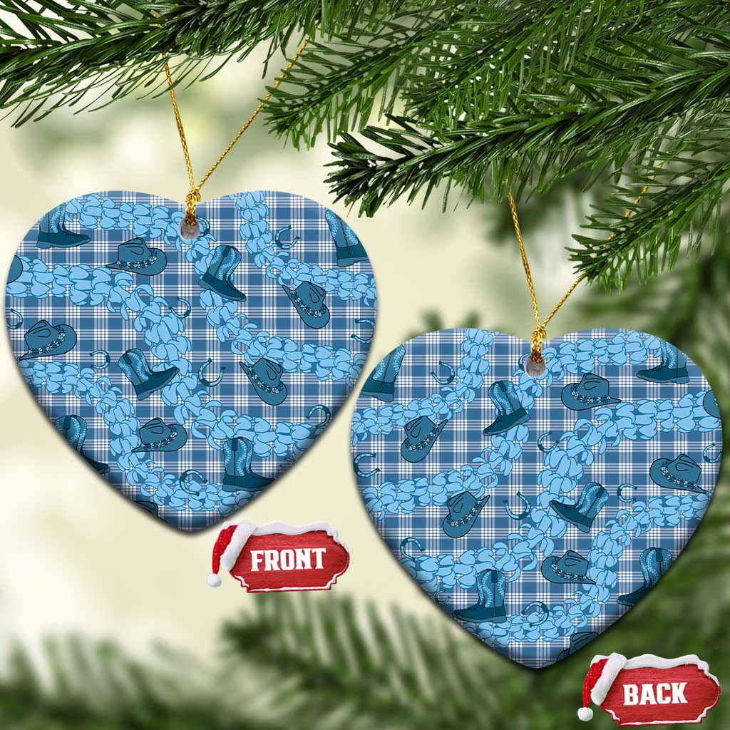 Cyan Palaka Hawaii Cowboy Ceramic Ornament Puakenikeni Lei Paniolo Papale Seamless Vibes LT14 Heart Cyan - Polynesian Pride