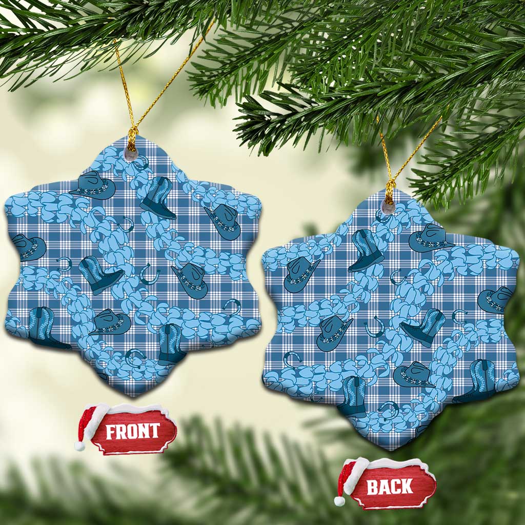 Cyan Palaka Hawaii Cowboy Ceramic Ornament Puakenikeni Lei Paniolo Papale Seamless Vibes LT14 Snow Flake Cyan - Polynesian Pride