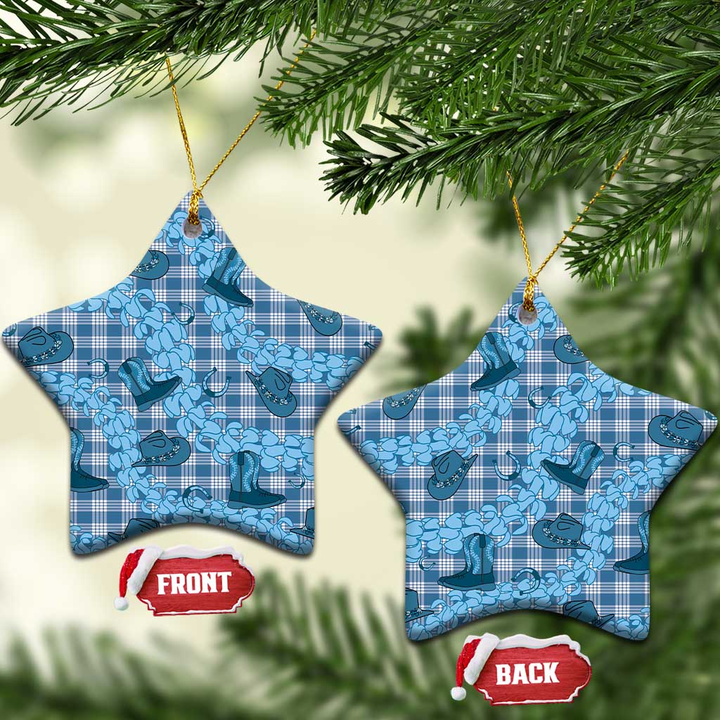 Cyan Palaka Hawaii Cowboy Ceramic Ornament Puakenikeni Lei Paniolo Papale Seamless Vibes LT14 Star Cyan - Polynesian Pride