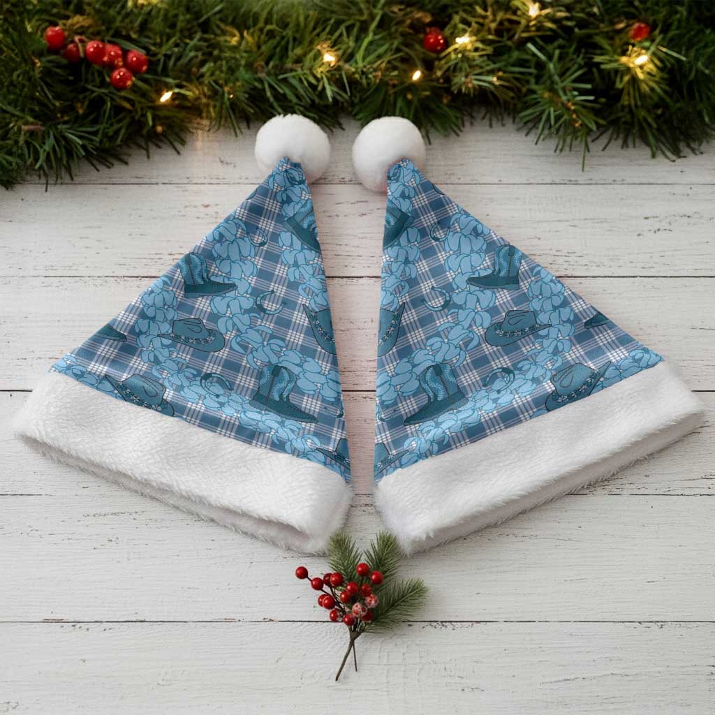 Cyan Palaka Hawaii Cowboy Christmas Santa Hat Puakenikeni Lei Paniolo Papale Seamless Vibes LT14 - Polynesian Pride