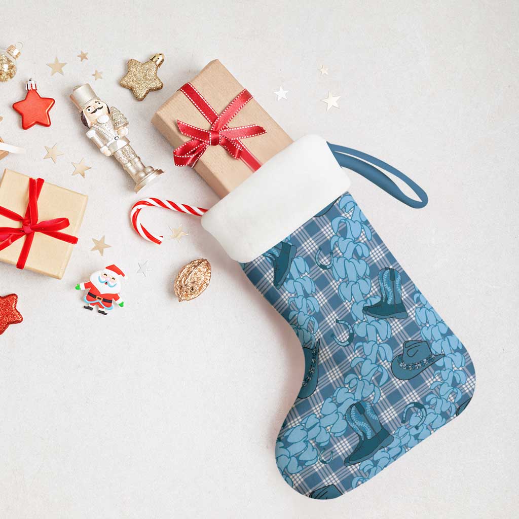 Cyan Palaka Hawaii Cowboy Christmas Stocking Puakenikeni Lei Paniolo Papale Seamless Vibes LT14 - Polynesian Pride