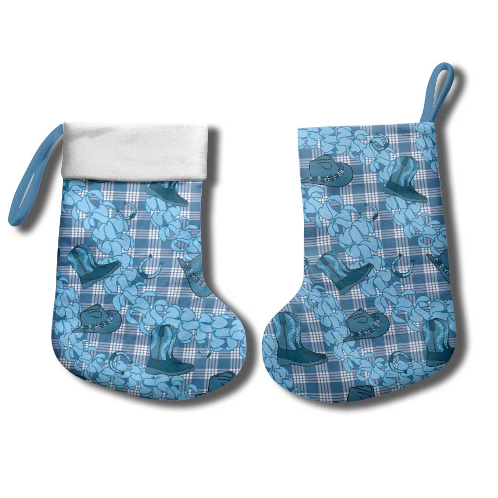 Cyan Palaka Hawaii Cowboy Christmas Stocking Puakenikeni Lei Paniolo Papale Seamless Vibes LT14 - Polynesian Pride