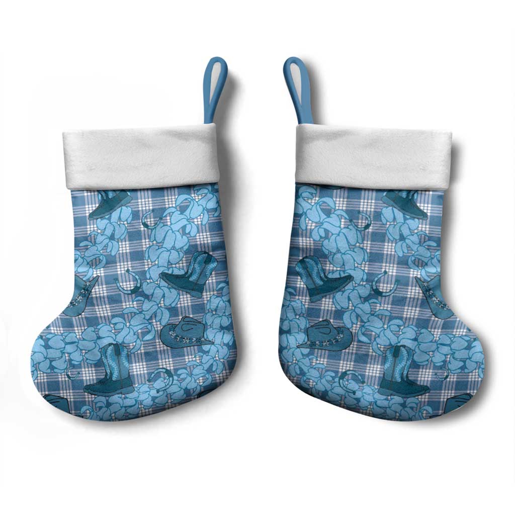Cyan Palaka Hawaii Cowboy Christmas Stocking Puakenikeni Lei Paniolo Papale Seamless Vibes LT14 - Polynesian Pride
