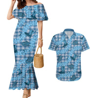 Cyan Palaka Hawaii Cowboy Couples Matching Mermaid Dress and Hawaiian Shirt Puakenikeni Lei Paniolo Papale Seamless Vibes LT14 Cyan - Polynesian Pride