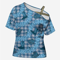 Cyan Palaka Hawaii Cowboy Cross Shoulder Shirt Puakenikeni Lei Paniolo Papale Seamless Vibes LT14 Female Cyan - Polynesian Pride