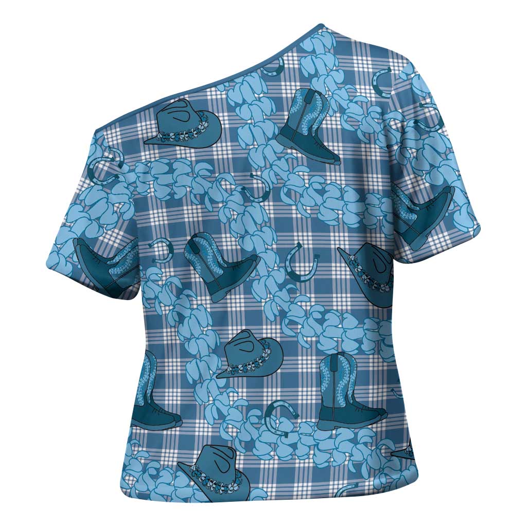 Cyan Palaka Hawaii Cowboy Cross Shoulder Shirt Puakenikeni Lei Paniolo Papale Seamless Vibes LT14 - Polynesian Pride