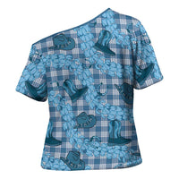 Cyan Palaka Hawaii Cowboy Cross Shoulder Shirt Puakenikeni Lei Paniolo Papale Seamless Vibes LT14 - Polynesian Pride