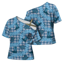 Cyan Palaka Hawaii Cowboy Cross Shoulder Shirt Puakenikeni Lei Paniolo Papale Seamless Vibes LT14 - Polynesian Pride