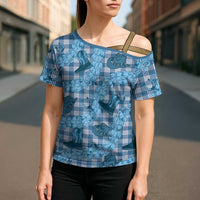 Cyan Palaka Hawaii Cowboy Cross Shoulder Shirt Puakenikeni Lei Paniolo Papale Seamless Vibes LT14 - Polynesian Pride