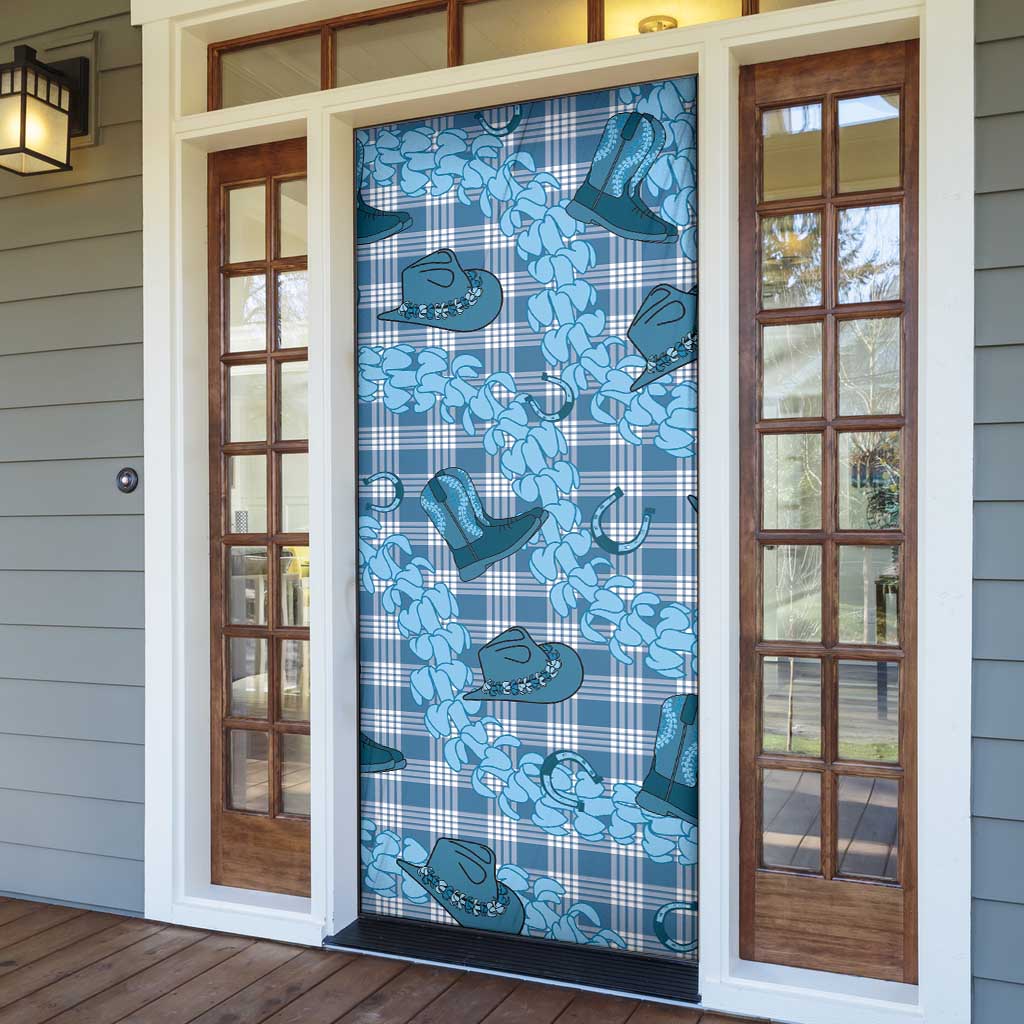 Cyan Palaka Hawaii Cowboy Door Cover Puakenikeni Lei Paniolo Papale Seamless Vibes LT14 - Polynesian Pride