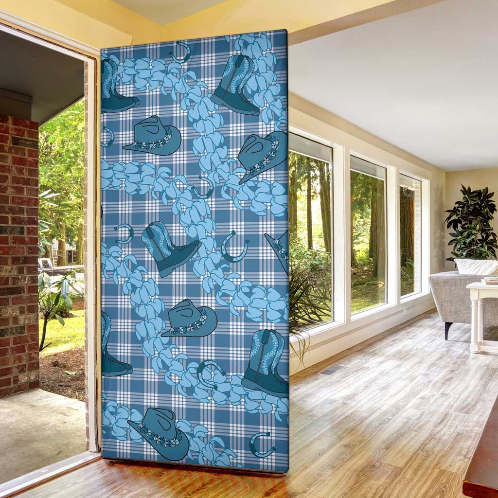 Cyan Palaka Hawaii Cowboy Door Cover Puakenikeni Lei Paniolo Papale Seamless Vibes LT14 - Polynesian Pride