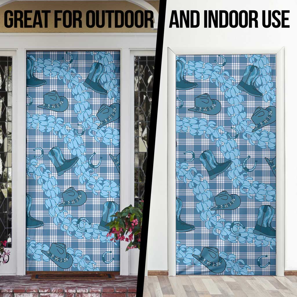 Cyan Palaka Hawaii Cowboy Door Cover Puakenikeni Lei Paniolo Papale Seamless Vibes LT14 - Polynesian Pride