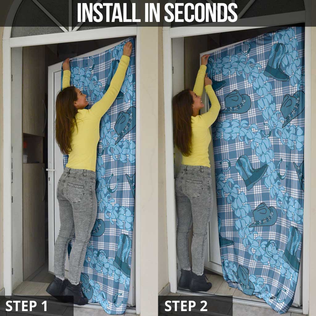 Cyan Palaka Hawaii Cowboy Door Cover Puakenikeni Lei Paniolo Papale Seamless Vibes LT14 - Polynesian Pride