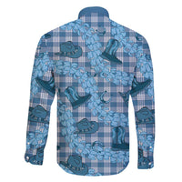 Cyan Palaka Hawaii Cowboy Family Matching Mermaid Dress and Hawaiian Shirt Puakenikeni Lei Paniolo Papale Seamless Vibes LT14 - Polynesian Pride