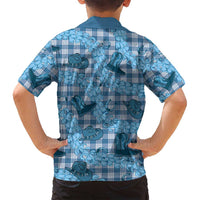 Cyan Palaka Hawaii Cowboy Family Matching Off Shoulder Maxi Dress and Hawaiian Shirt Puakenikeni Lei Paniolo Papale Seamless Vibes LT14 - Polynesian Pride