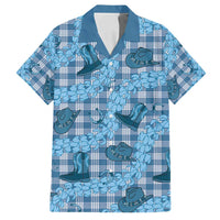 Cyan Palaka Hawaii Cowboy Family Matching Off Shoulder Maxi Dress and Hawaiian Shirt Puakenikeni Lei Paniolo Papale Seamless Vibes LT14 Dad's Shirt - Short Sleeve Cyan - Polynesian Pride