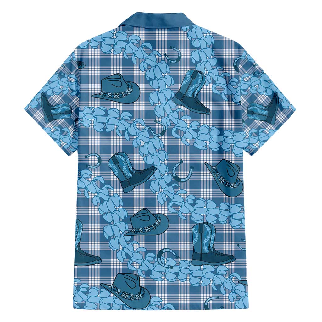 Cyan Palaka Hawaii Cowboy Family Matching Off Shoulder Maxi Dress and Hawaiian Shirt Puakenikeni Lei Paniolo Papale Seamless Vibes LT14 - Polynesian Pride