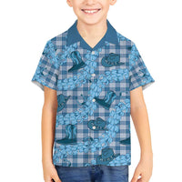 Cyan Palaka Hawaii Cowboy Family Matching Off Shoulder Maxi Dress and Hawaiian Shirt Puakenikeni Lei Paniolo Papale Seamless Vibes LT14 Son's Shirt Cyan - Polynesian Pride