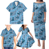 Cyan Palaka Hawaii Cowboy Family Matching Puletasi and Hawaiian Shirt Puakenikeni Lei Paniolo Papale Seamless Vibes LT14 - Polynesian Pride