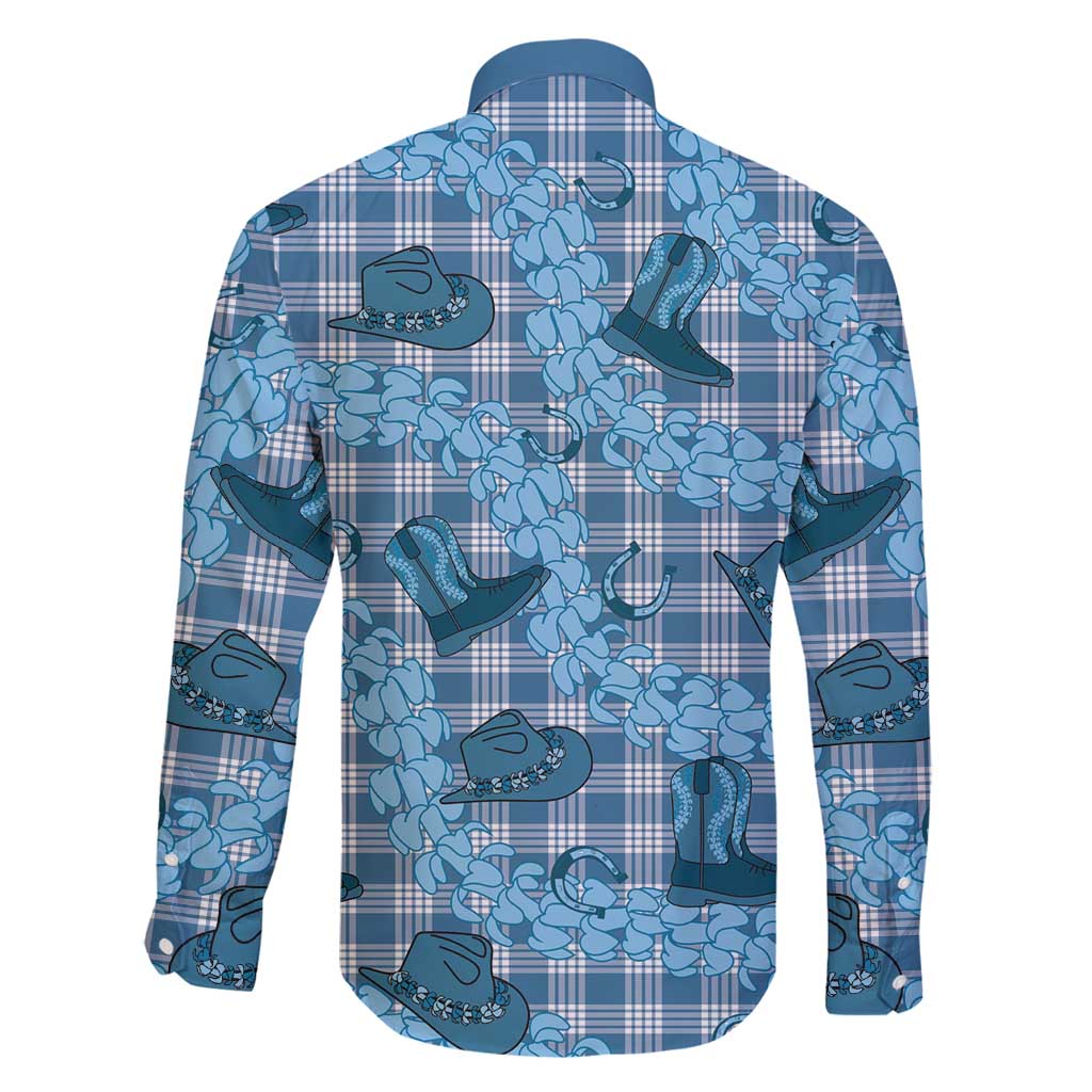 Cyan Palaka Hawaii Cowboy Family Matching Puletasi and Hawaiian Shirt Puakenikeni Lei Paniolo Papale Seamless Vibes LT14 - Polynesian Pride