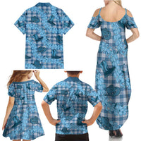 Cyan Palaka Hawaii Cowboy Family Matching Summer Maxi Dress and Hawaiian Shirt Puakenikeni Lei Paniolo Papale Seamless Vibes LT14 - Polynesian Pride