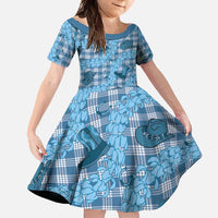 Cyan Palaka Hawaii Cowboy Family Matching Tank Maxi Dress and Hawaiian Shirt Puakenikeni Lei Paniolo Papale Seamless Vibes LT14 Daughter's Dress Cyan - Polynesian Pride
