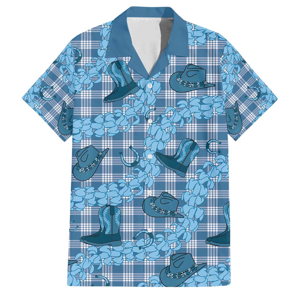 Cyan Palaka Hawaii Cowboy Family Matching Tank Maxi Dress and Hawaiian Shirt Puakenikeni Lei Paniolo Papale Seamless Vibes LT14 Dad's Shirt - Short Sleeve Cyan - Polynesian Pride