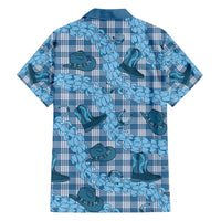 Cyan Palaka Hawaii Cowboy Family Matching Tank Maxi Dress and Hawaiian Shirt Puakenikeni Lei Paniolo Papale Seamless Vibes LT14 - Polynesian Pride