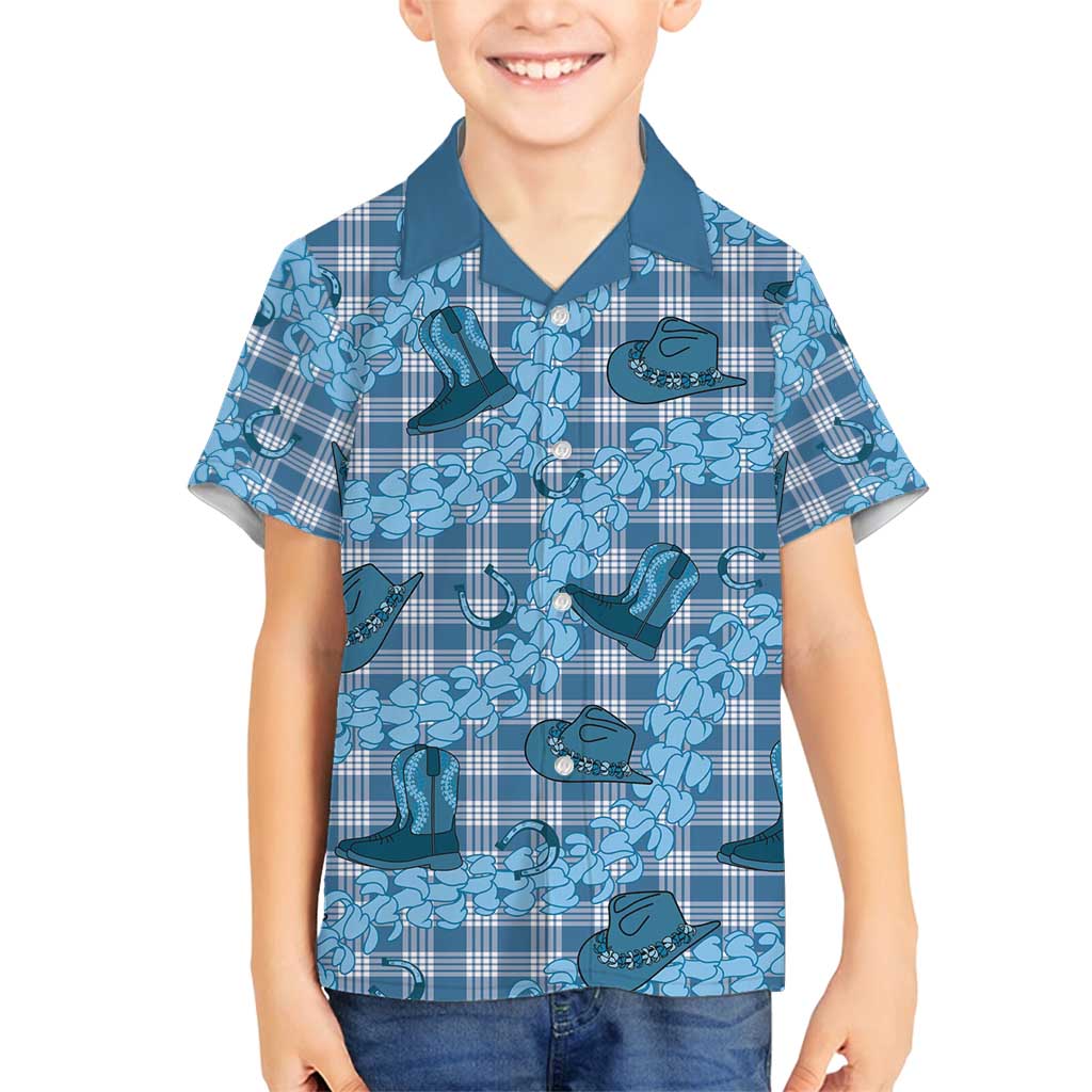 Cyan Palaka Hawaii Cowboy Family Matching Tank Maxi Dress and Hawaiian Shirt Puakenikeni Lei Paniolo Papale Seamless Vibes LT14 Son's Shirt Cyan - Polynesian Pride