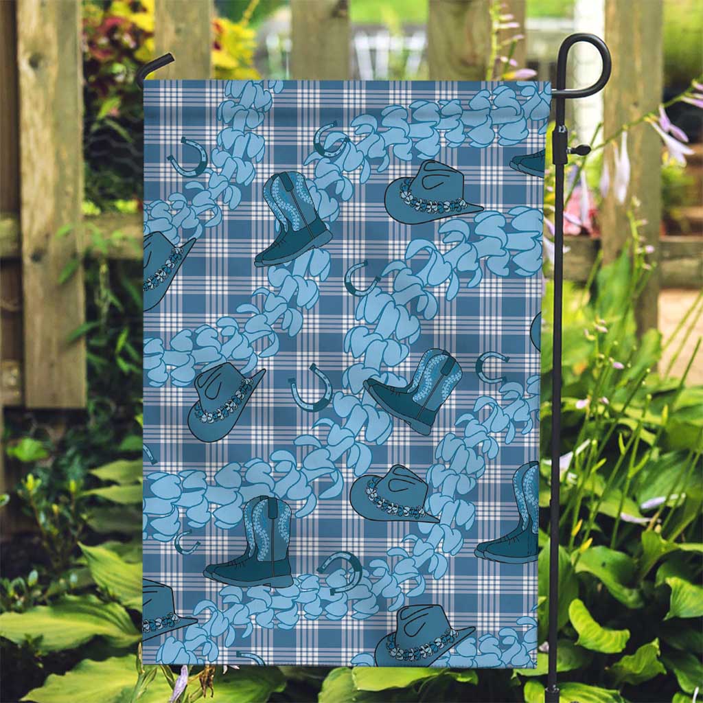 Cyan Palaka Hawaii Cowboy Garden Flag Puakenikeni Lei Paniolo Papale Seamless Vibes LT14 Garden Flag Cyan - Polynesian Pride