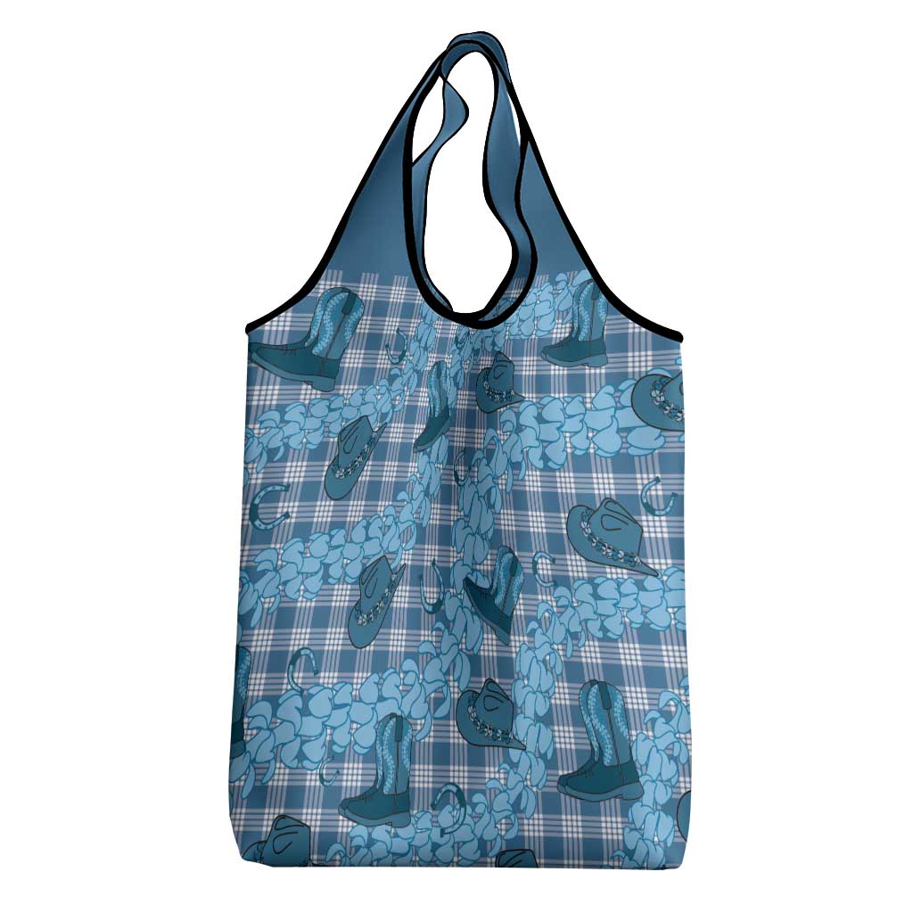 Cyan Palaka Hawaii Cowboy Grocery Bag Puakenikeni Lei Paniolo Papale Seamless Vibes LT14 - Polynesian Pride