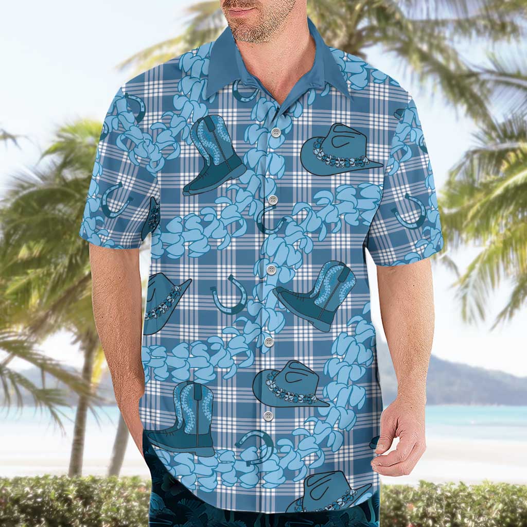 Cyan Palaka Hawaii Cowboy Hawaiian Shirt Puakenikeni Lei Paniolo Papale Seamless Vibes LT14 - Polynesian Pride