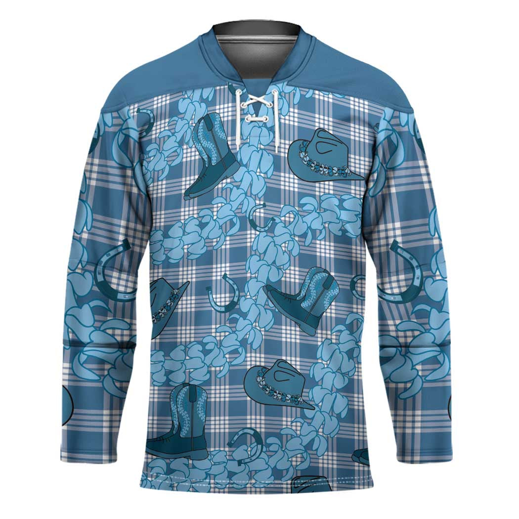 Cyan Palaka Hawaii Cowboy Hockey Jersey Puakenikeni Lei Paniolo Papale Seamless Vibes LT14 Unisex Cyan - Polynesian Pride