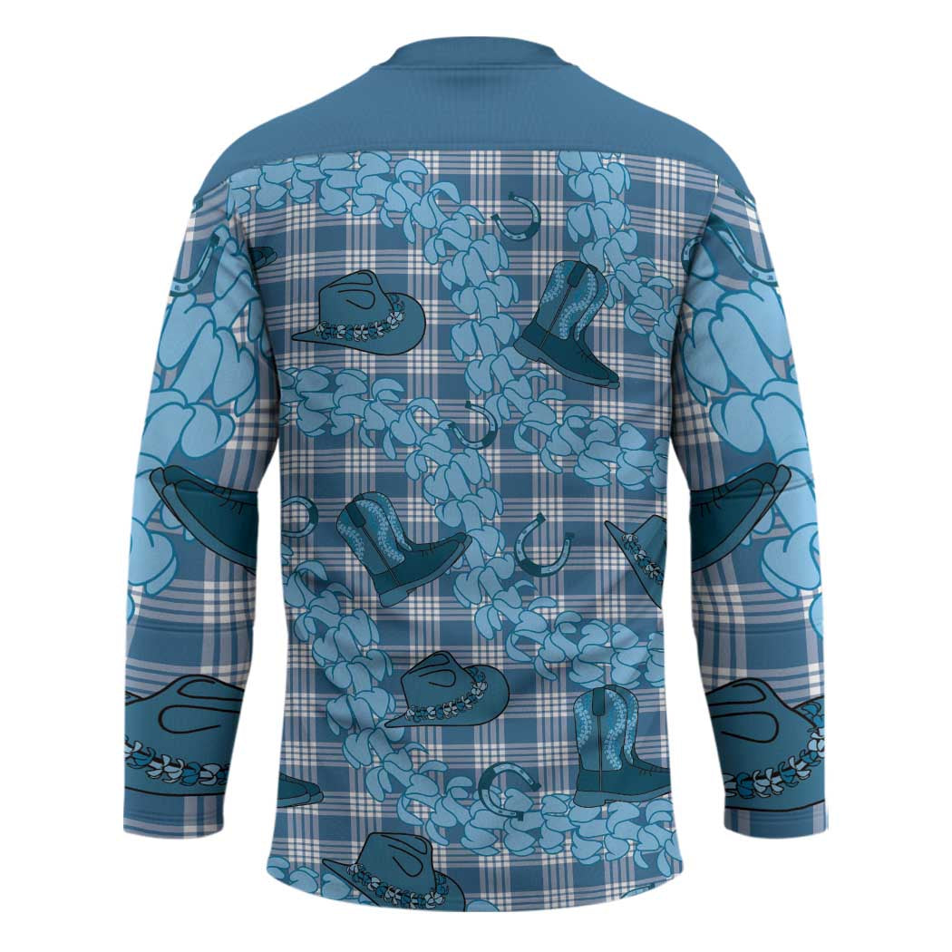Cyan Palaka Hawaii Cowboy Hockey Jersey Puakenikeni Lei Paniolo Papale Seamless Vibes LT14 - Polynesian Pride