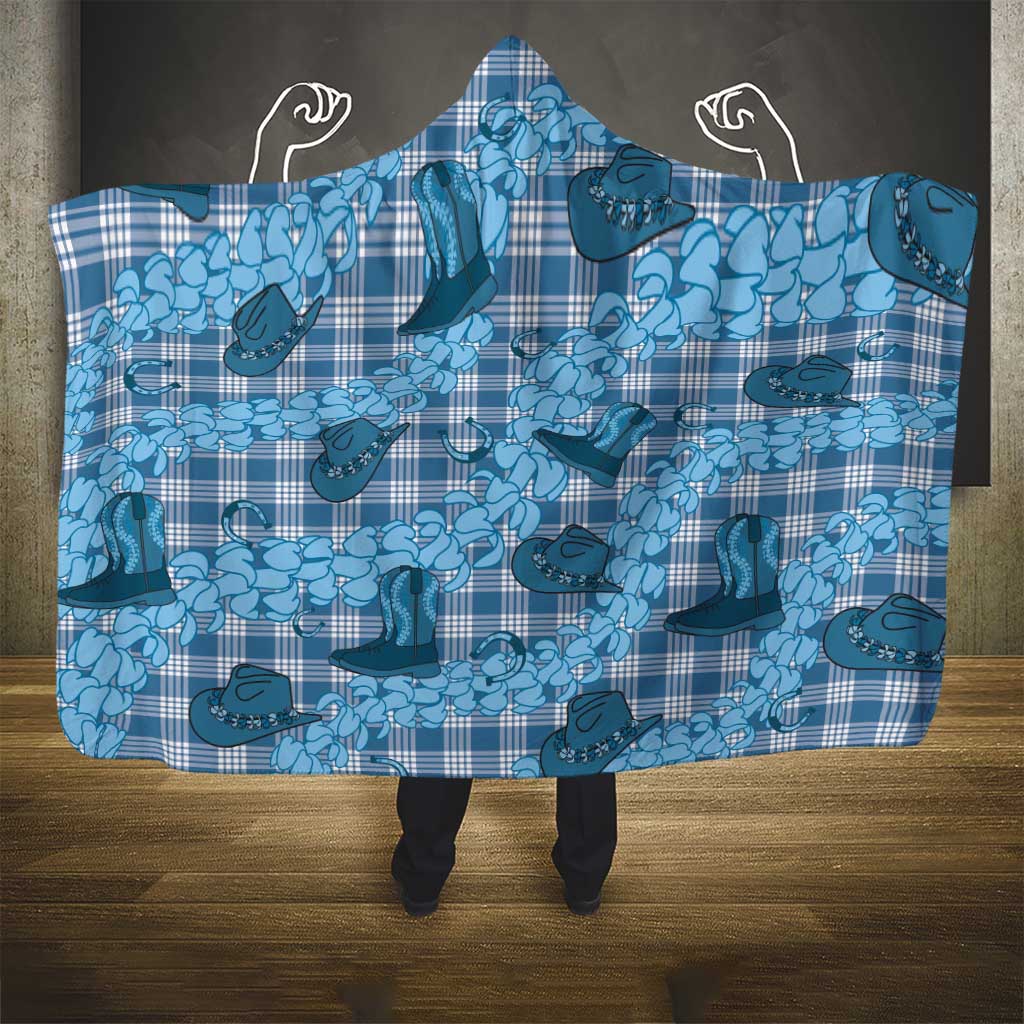 Cyan Palaka Hawaii Cowboy Hooded Blanket Puakenikeni Lei Paniolo Papale Seamless Vibes LT14 - Polynesian Pride