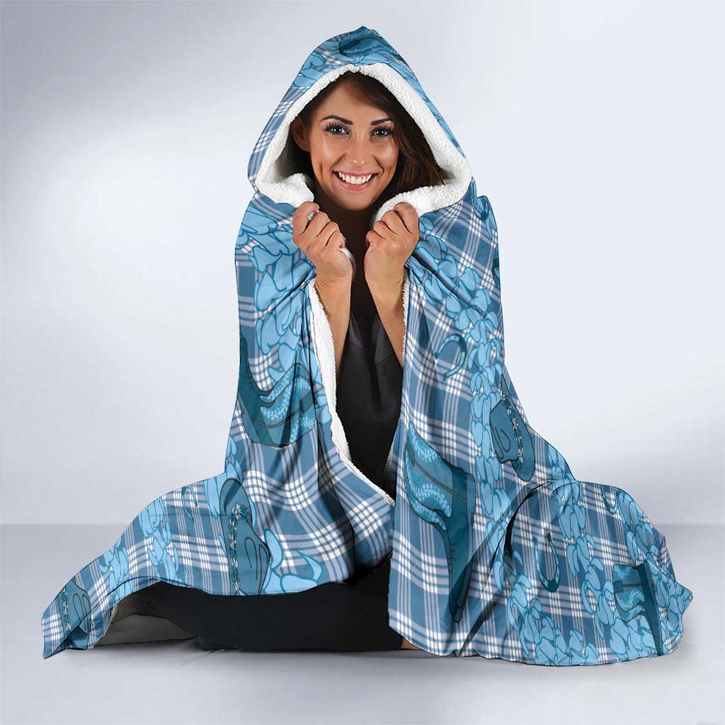 Cyan Palaka Hawaii Cowboy Hooded Blanket Puakenikeni Lei Paniolo Papale Seamless Vibes LT14 - Polynesian Pride