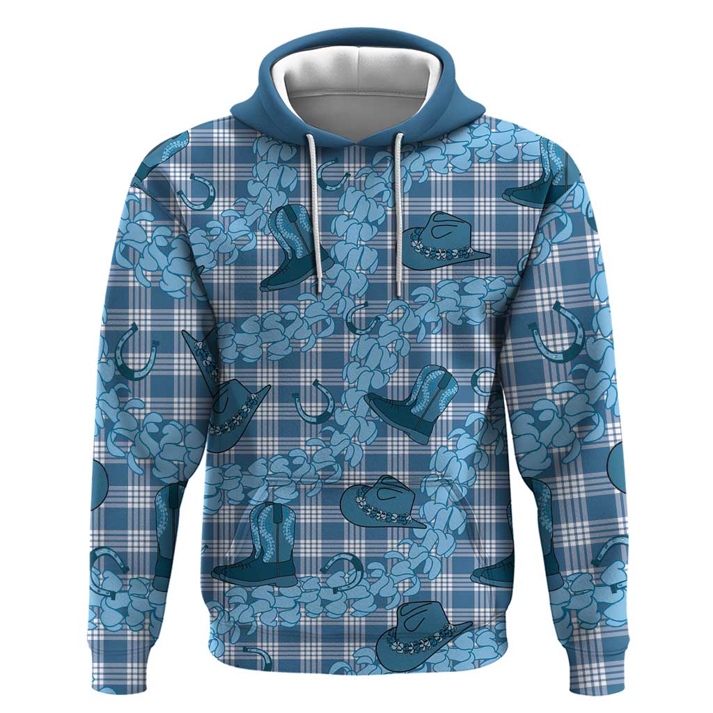 Cyan Palaka Hawaii Cowboy Hoodie Puakenikeni Lei Paniolo Papale Seamless Vibes LT14 Pullover Hoodie Cyan - Polynesian Pride