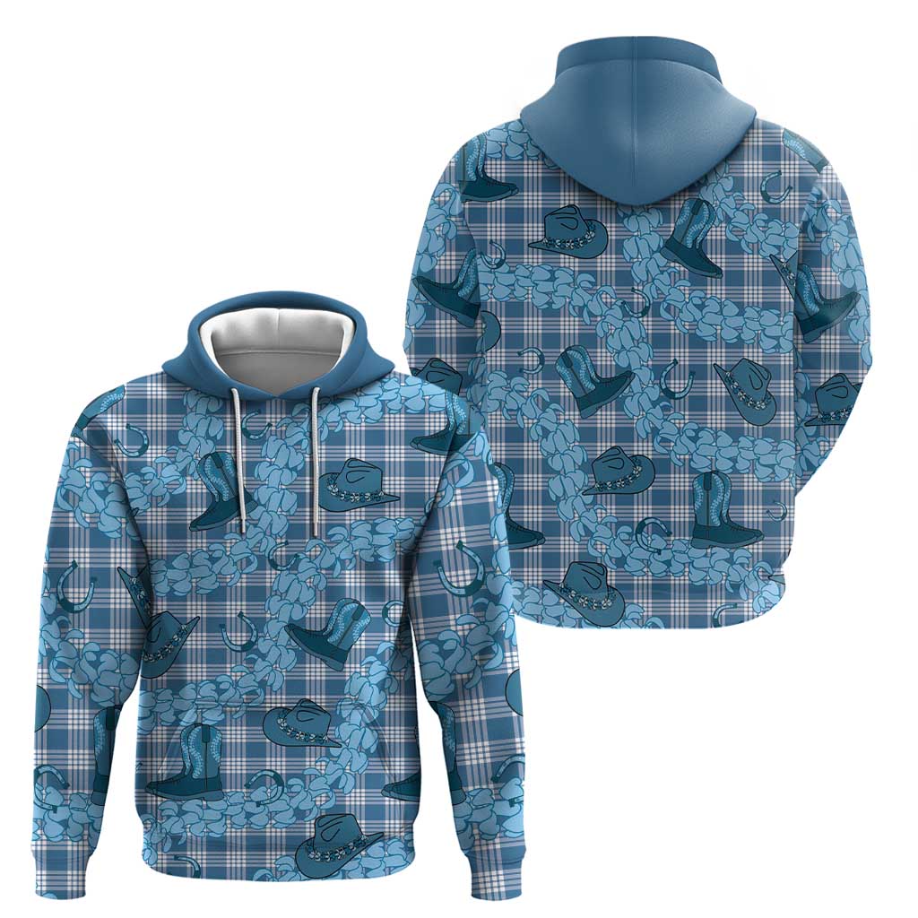 Cyan Palaka Hawaii Cowboy Hoodie Puakenikeni Lei Paniolo Papale Seamless Vibes LT14 - Polynesian Pride