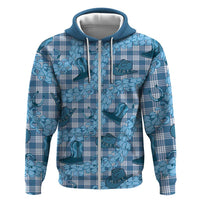 Cyan Palaka Hawaii Cowboy Hoodie Puakenikeni Lei Paniolo Papale Seamless Vibes LT14 Zip Hoodie Cyan - Polynesian Pride