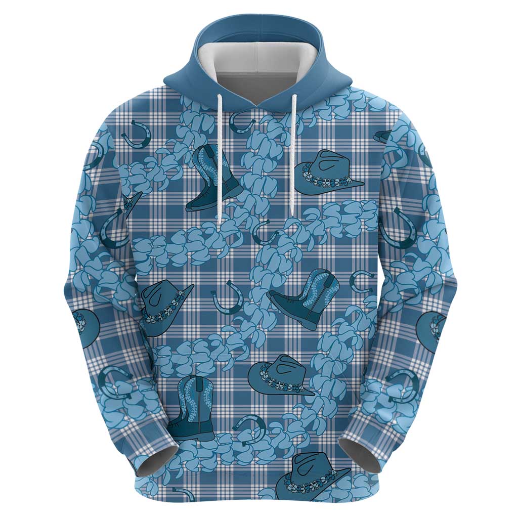 Cyan Palaka Hawaii Cowboy Hoodie Puakenikeni Lei Paniolo Papale Seamless Vibes LT14 - Polynesian Pride