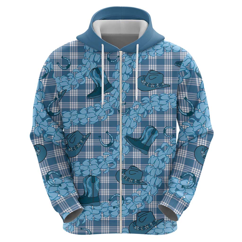 Cyan Palaka Hawaii Cowboy Hoodie Puakenikeni Lei Paniolo Papale Seamless Vibes LT14 - Polynesian Pride