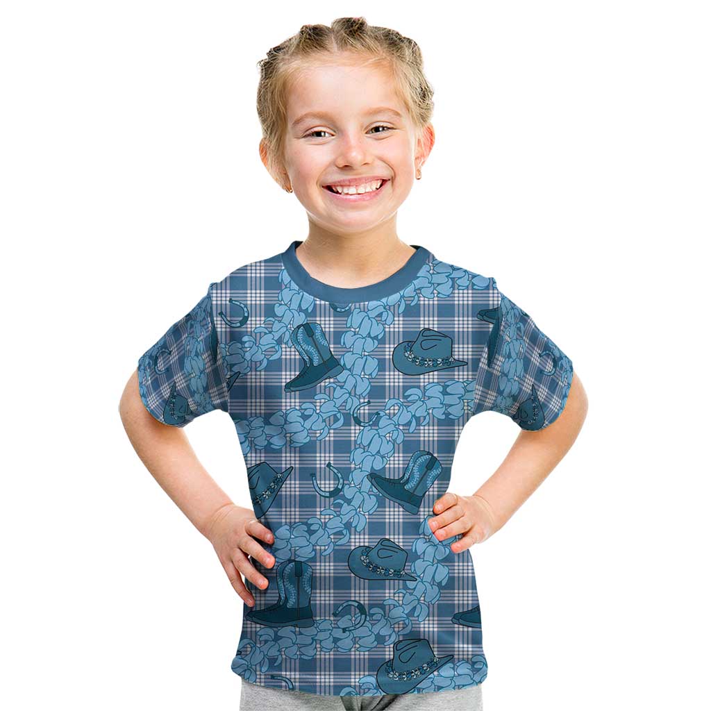 Cyan Palaka Hawaii Cowboy Kid T Shirt Puakenikeni Lei Paniolo Papale Seamless Vibes - Polynesian Pride