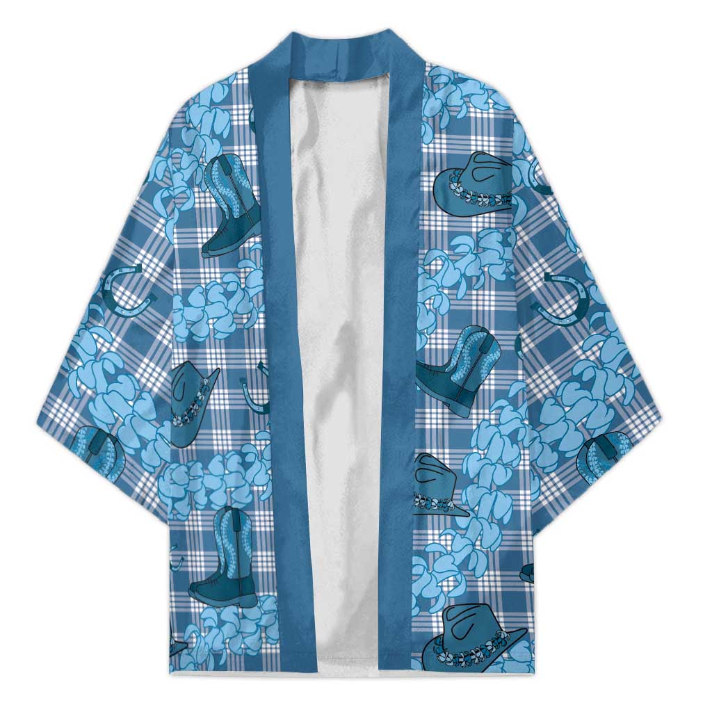 Cyan Palaka Hawaii Cowboy Kimono Puakenikeni Lei Paniolo Papale Seamless Vibes LT14 Unisex Cyan - Polynesian Pride