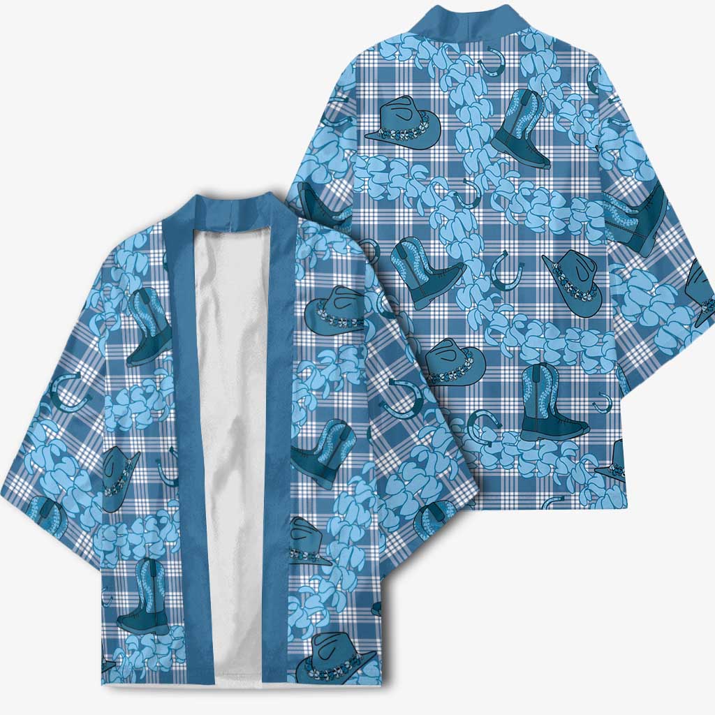 Cyan Palaka Hawaii Cowboy Kimono Puakenikeni Lei Paniolo Papale Seamless Vibes LT14 - Polynesian Pride