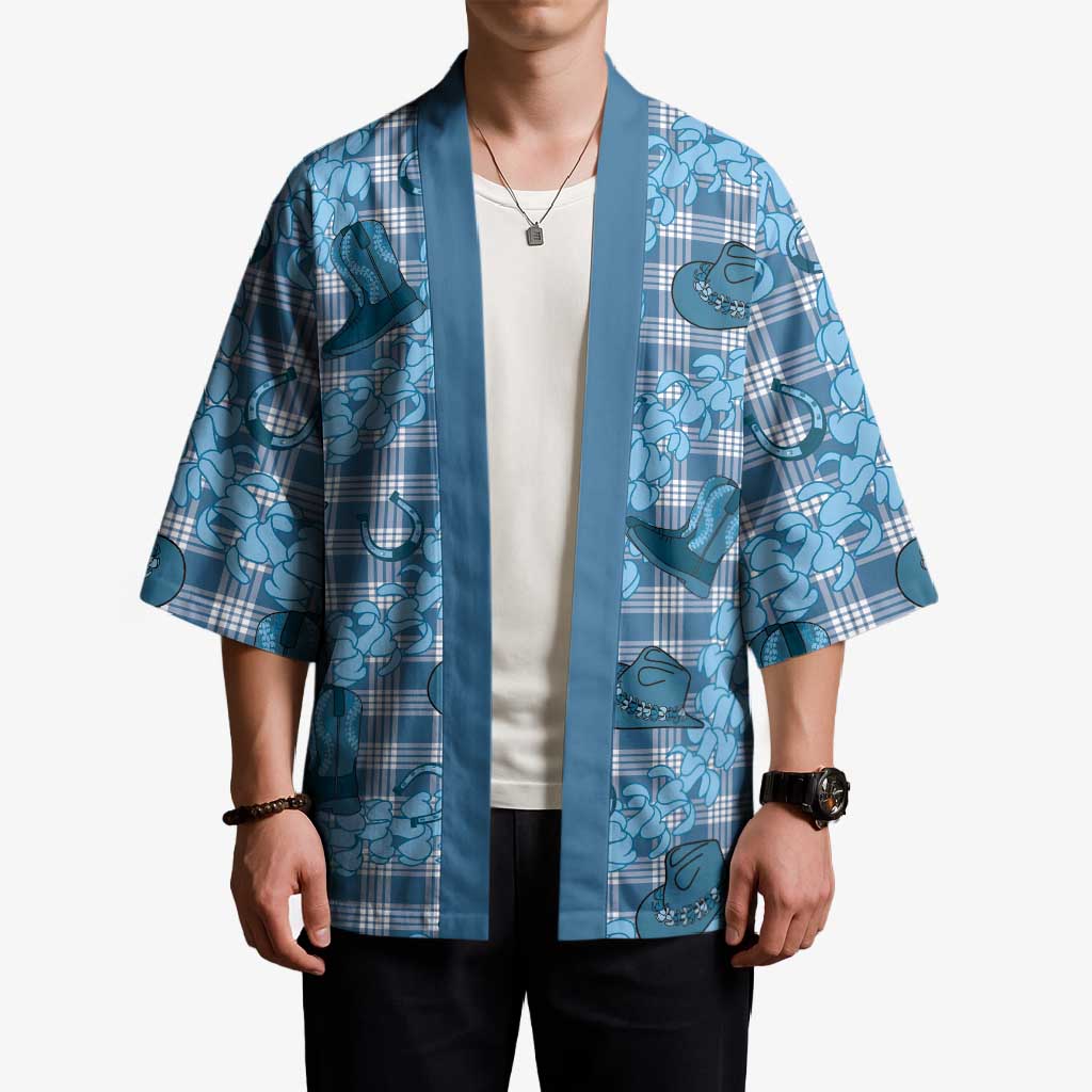 Cyan Palaka Hawaii Cowboy Kimono Puakenikeni Lei Paniolo Papale Seamless Vibes LT14 - Polynesian Pride