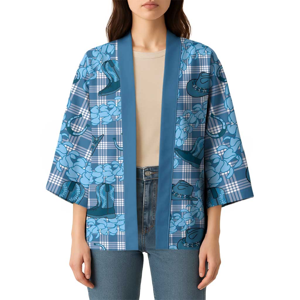 Cyan Palaka Hawaii Cowboy Kimono Puakenikeni Lei Paniolo Papale Seamless Vibes LT14 - Polynesian Pride