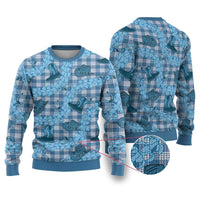 Cyan Palaka Hawaii Cowboy Ugly Christmas Sweater Puakenikeni Lei Paniolo Papale Seamless Vibes LT14 Cyan - Polynesian Pride
