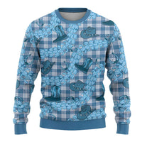 Cyan Palaka Hawaii Cowboy Ugly Christmas Sweater Puakenikeni Lei Paniolo Papale Seamless Vibes LT14 - Polynesian Pride
