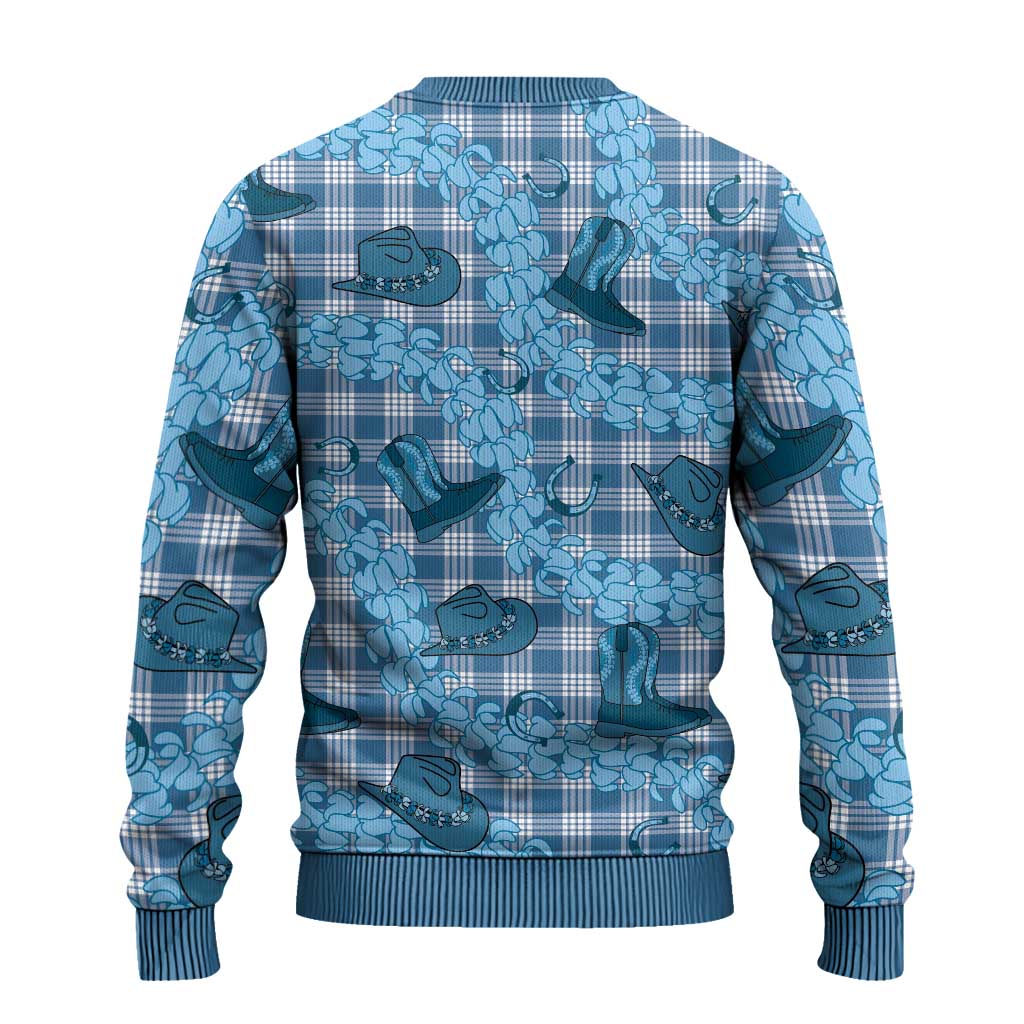 Cyan Palaka Hawaii Cowboy Ugly Christmas Sweater Puakenikeni Lei Paniolo Papale Seamless Vibes LT14 - Polynesian Pride