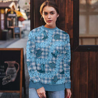 Cyan Palaka Hawaii Cowboy Ugly Christmas Sweater Puakenikeni Lei Paniolo Papale Seamless Vibes LT14 - Polynesian Pride